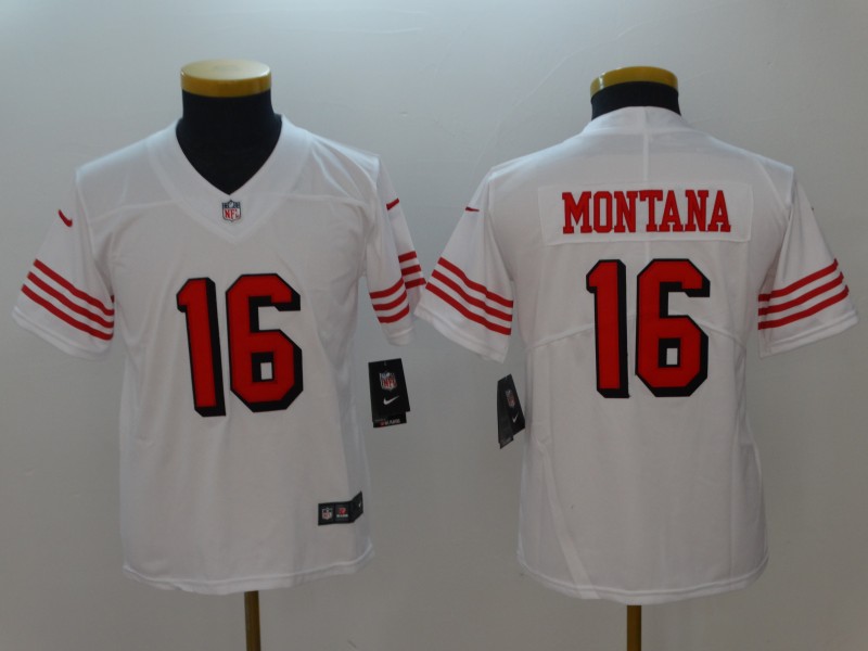 Youth San Francisco 49ers #16 Montana White Color Rush Nike Vapor Untouchable Limited Playe NFL Jerseys